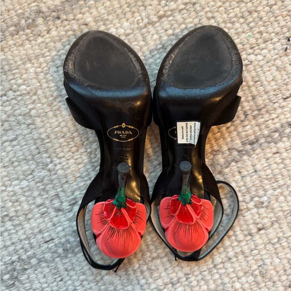 Prada Fairy Collection Satin Platform Ankle Strap Sandal - Black, Size 37 1/2 - Picture 7 of 12